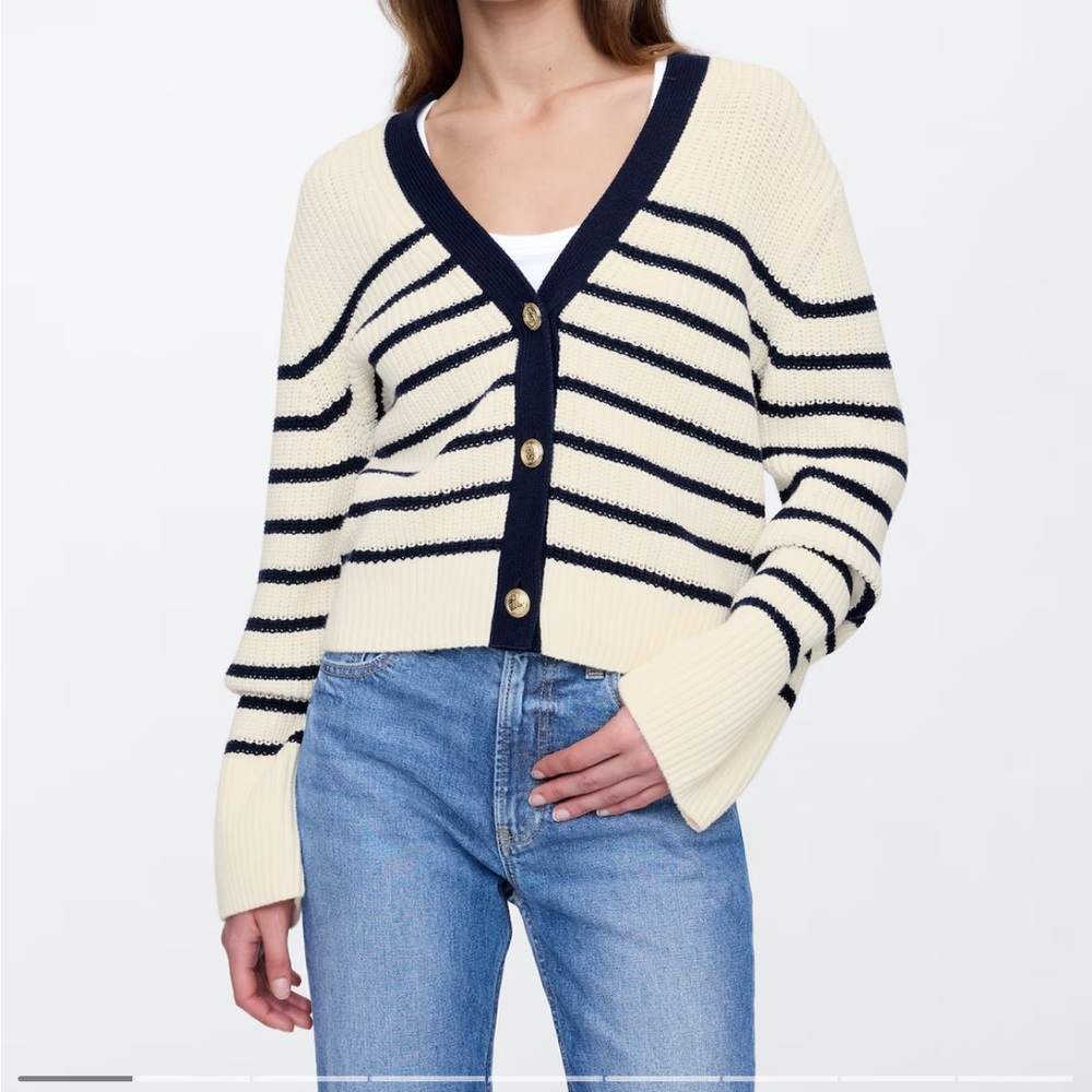 Striped Cream and Navy Women's Sweater